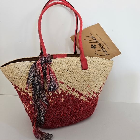 Patricia Nash Calypso Woven Straw Tote w/ GreekOmbre Scarf - Picture 10 of 11